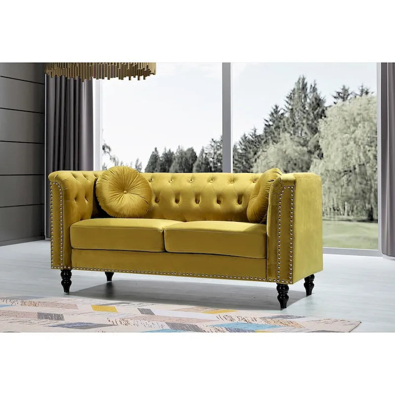 Causeuse classique en velours clouté avec mousse haute densité et cadre en bois