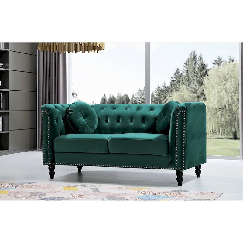 Causeuse classique en velours clouté avec mousse haute densité et cadre en bois