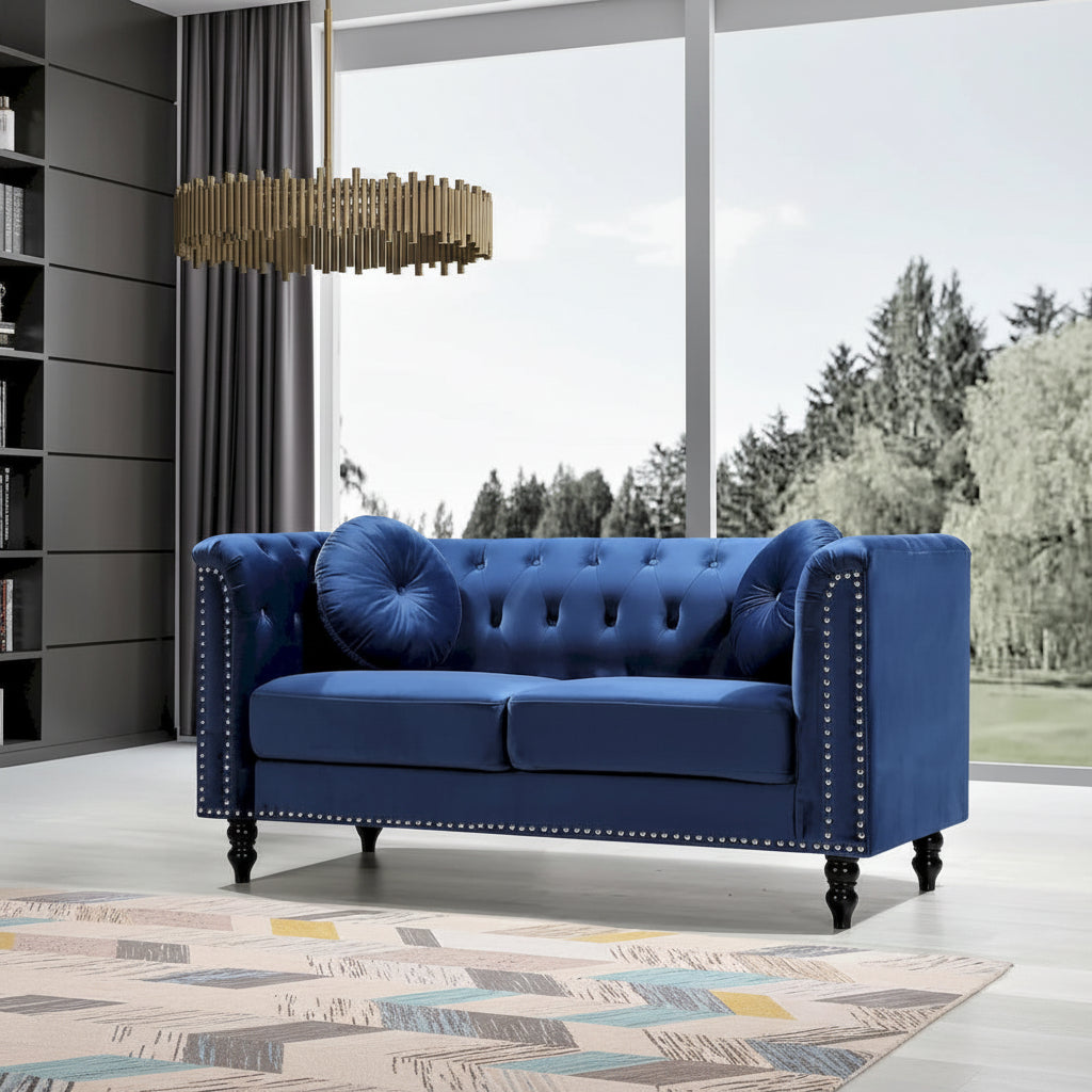 Vivian Classic Velvet Kittleson Nailhead Chesterfield Loveseat