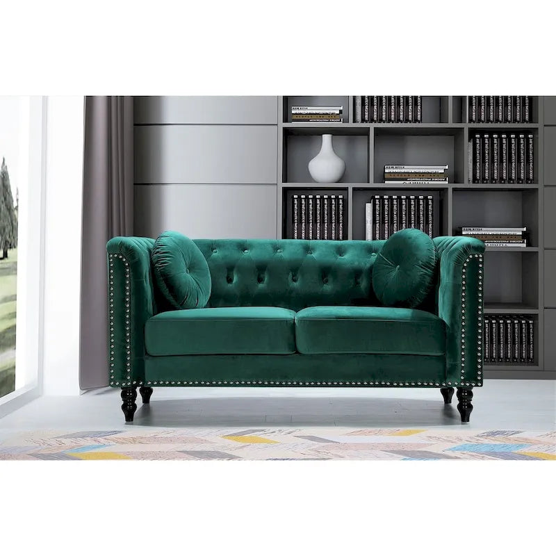 Causeuse classique en velours clouté avec mousse haute densité et cadre en bois