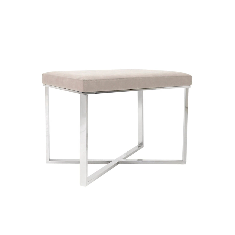 Banc en similicuir avec piètement en acier inoxydable et mousse haute densité
