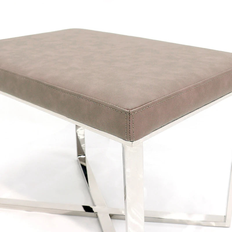 Banc en similicuir avec piètement en acier inoxydable et mousse haute densité