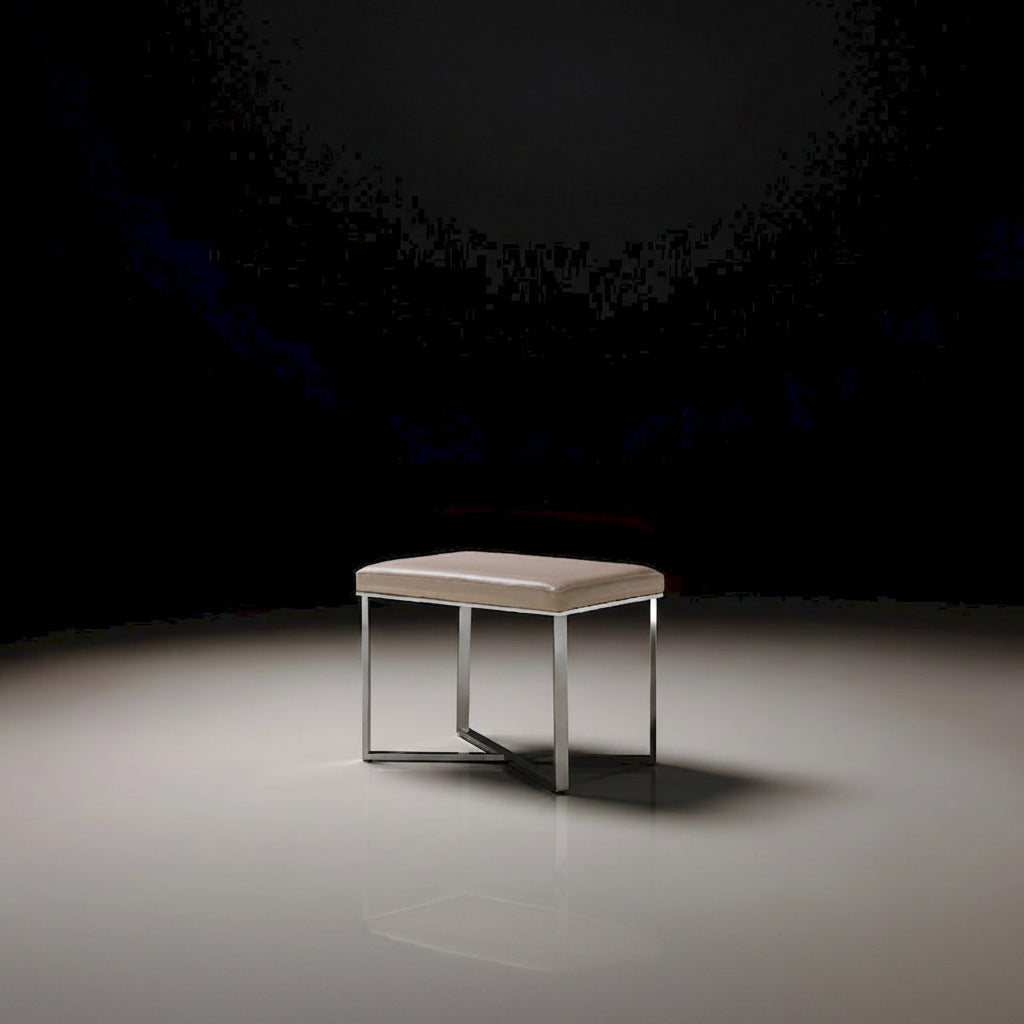 Banc en similicuir avec piètement en acier inoxydable et mousse haute densité