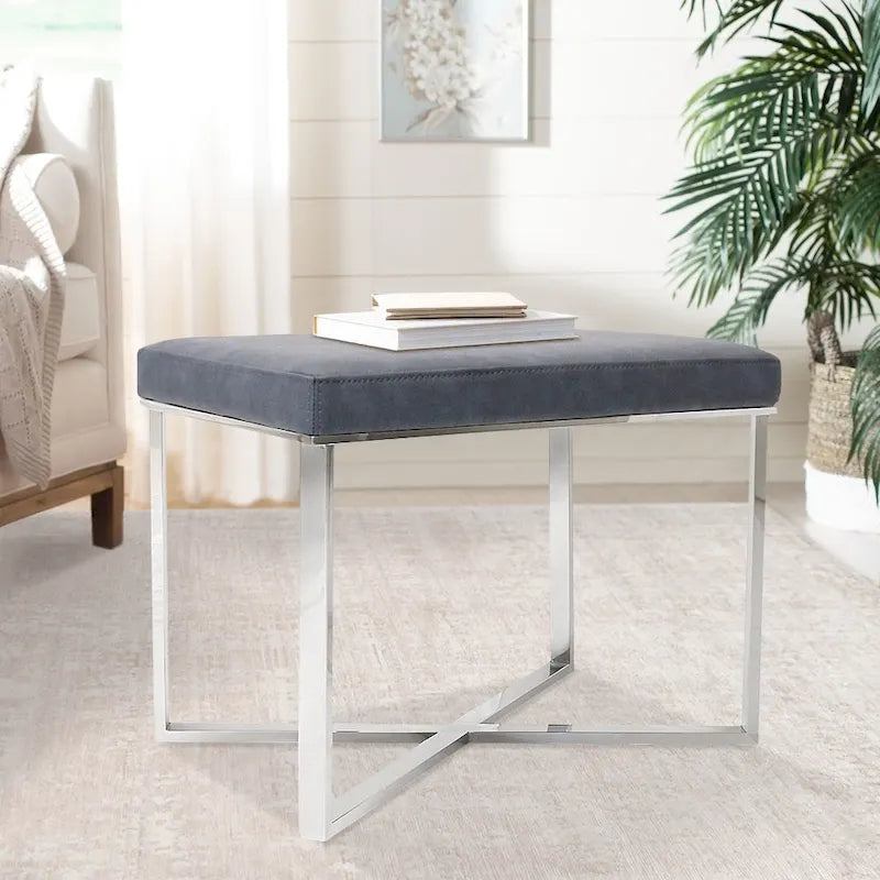 Banc en similicuir avec piètement en acier inoxydable et mousse haute densité