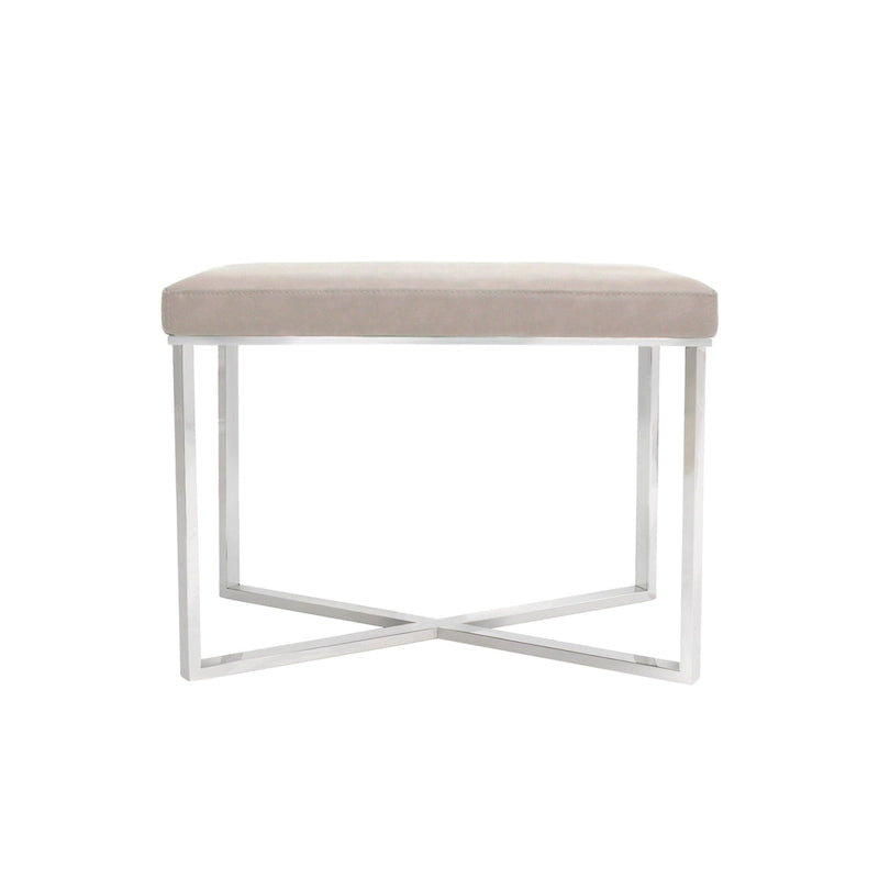 Banc en similicuir avec piètement en acier inoxydable et mousse haute densité