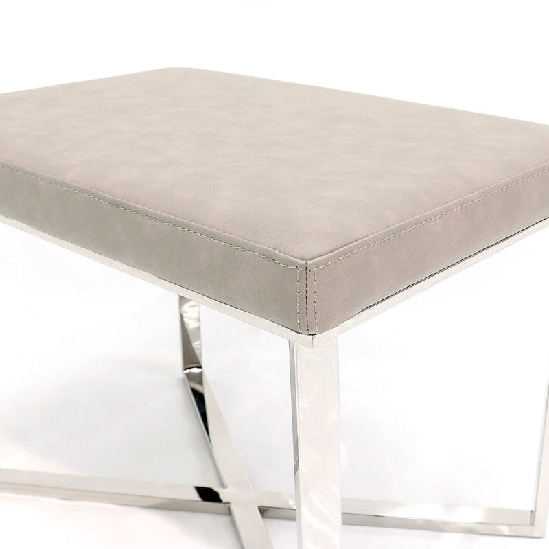 Banc en similicuir avec piètement en acier inoxydable et mousse haute densité