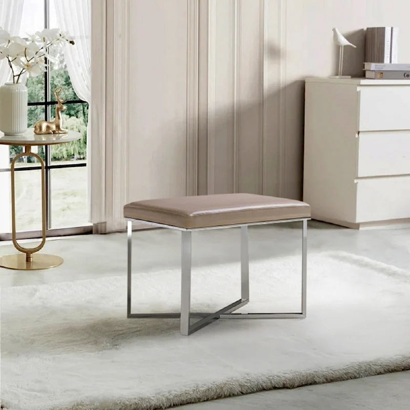 Banc en similicuir avec piètement en acier inoxydable et mousse haute densité