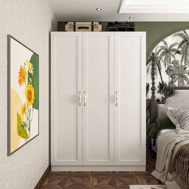 Armoire à deux portes de 120 cm avec charnières à fermeture douce et poignées florales dorées