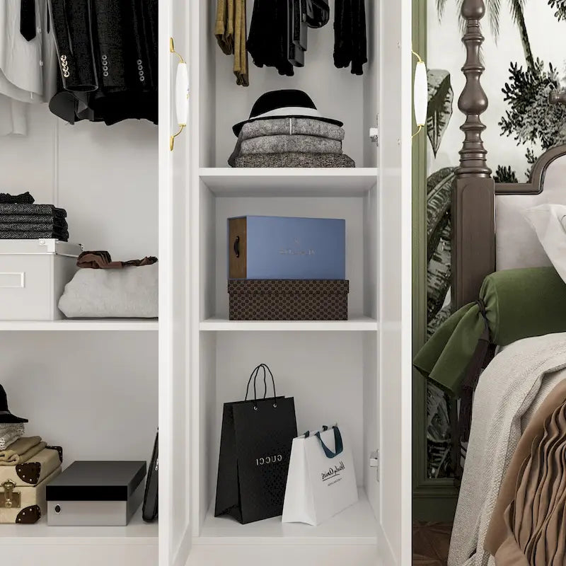Armoire à deux portes de 120 cm avec charnières à fermeture douce et poignées florales dorées