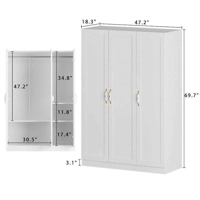 Armoire à deux portes de 120 cm avec charnières à fermeture douce et poignées florales dorées