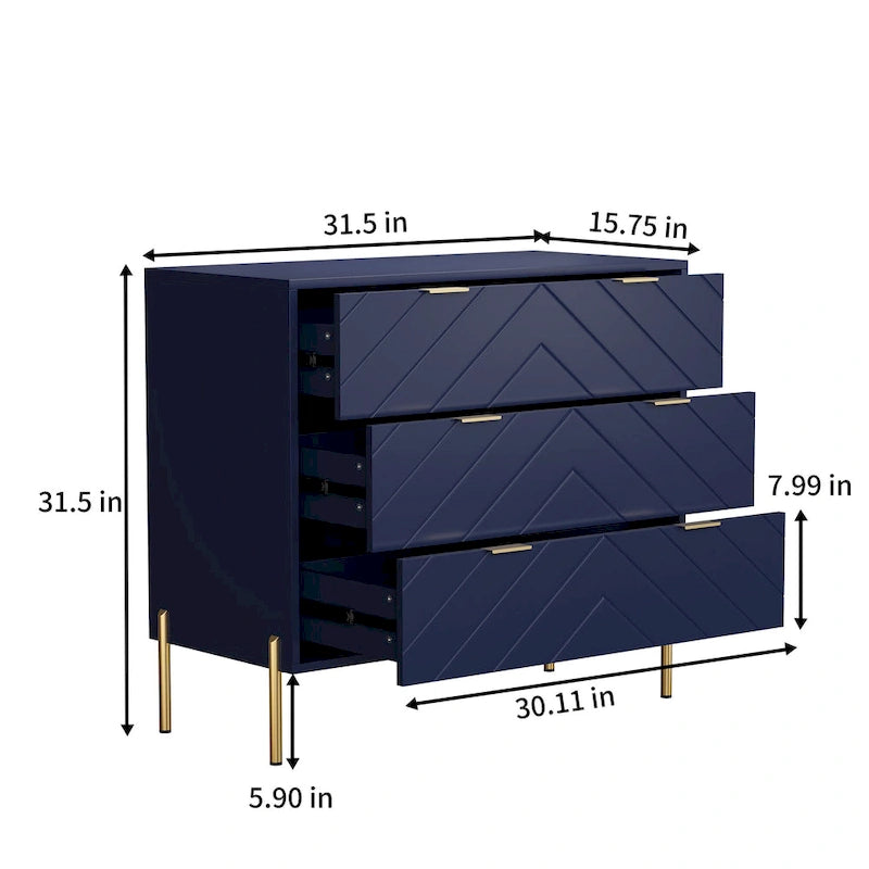 Commode de rangement à 3 tiroirs avec pieds en métal – Design minimaliste