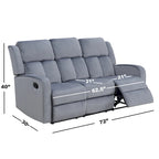 Canapé inclinable manuel en tissu bleu-gris – 72" de large, cadre en bois massif