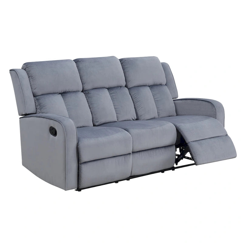 Canapé inclinable manuel en tissu bleu-gris – 72" de large, cadre en bois massif