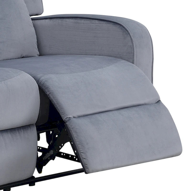 Canapé inclinable manuel en tissu bleu-gris – 72" de large, cadre en bois massif