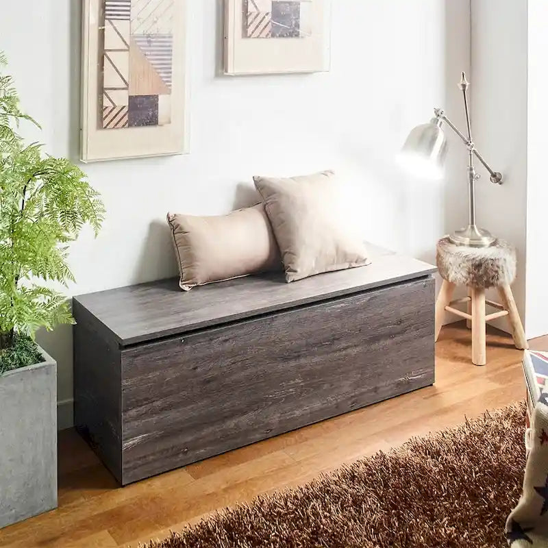 Banc de rangement de ferme gris rustique – Portes à fermeture douce et tiroir profond