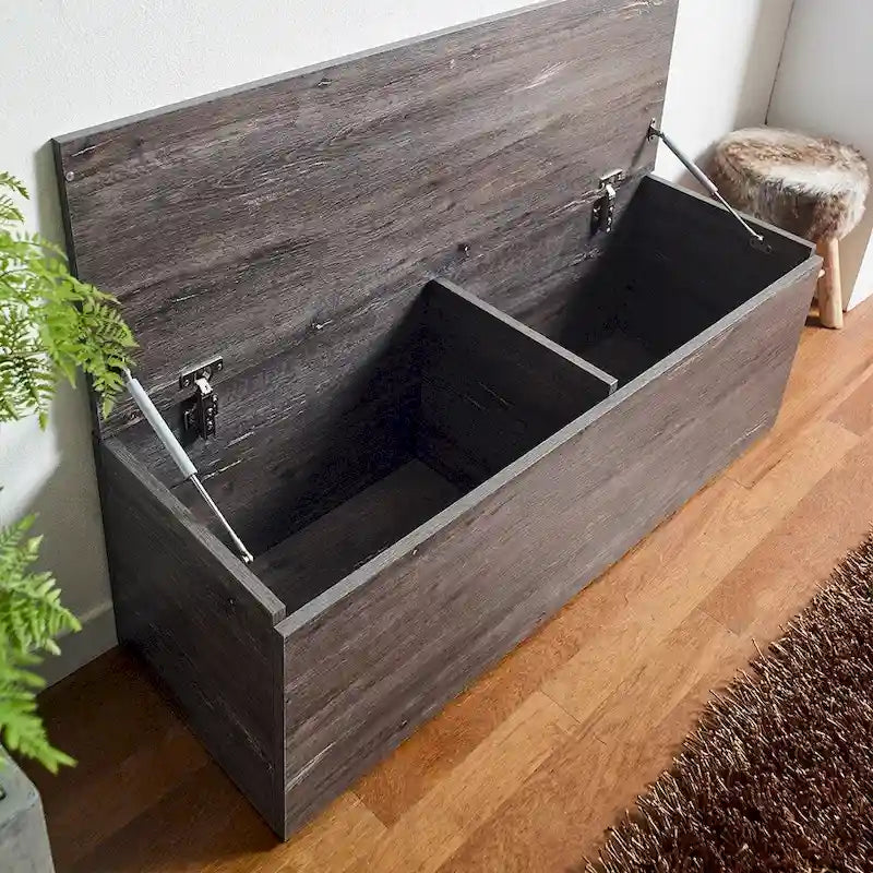 Banc de rangement de ferme gris rustique – Portes à fermeture douce et tiroir profond
