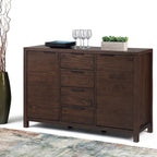 Buffet contemporain en bois massif 137 cm avec 4 tiroirs et 2 placards