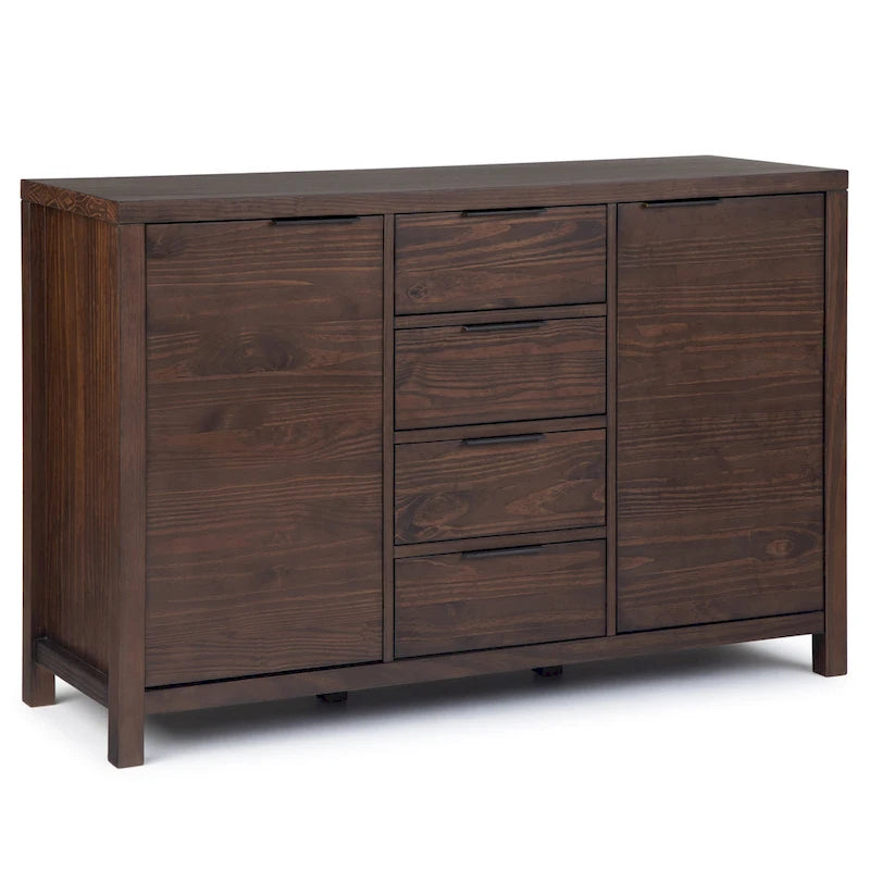 Buffet contemporain en bois massif 137 cm avec 4 tiroirs et 2 placards