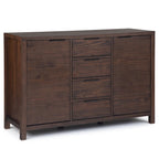 Buffet contemporain en bois massif 137 cm avec 4 tiroirs et 2 placards