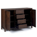 Buffet contemporain en bois massif 137 cm avec 4 tiroirs et 2 placards