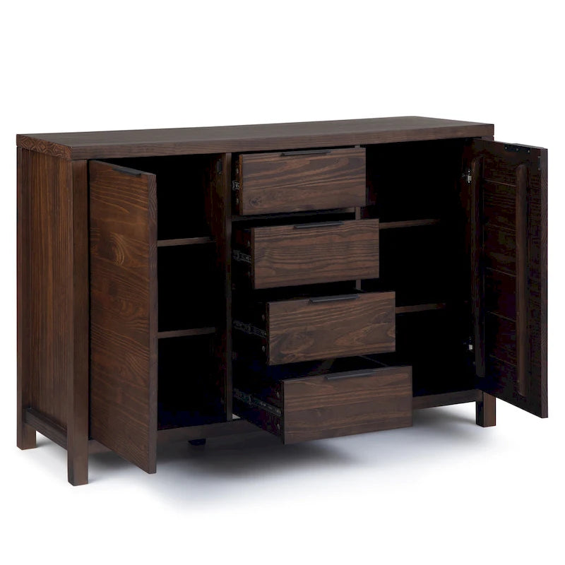 Buffet contemporain en bois massif 137 cm avec 4 tiroirs et 2 placards
