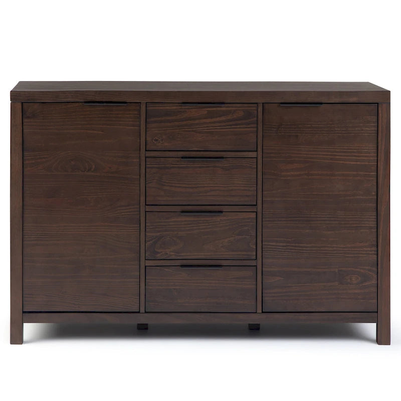 Buffet contemporain en bois massif 137 cm avec 4 tiroirs et 2 placards