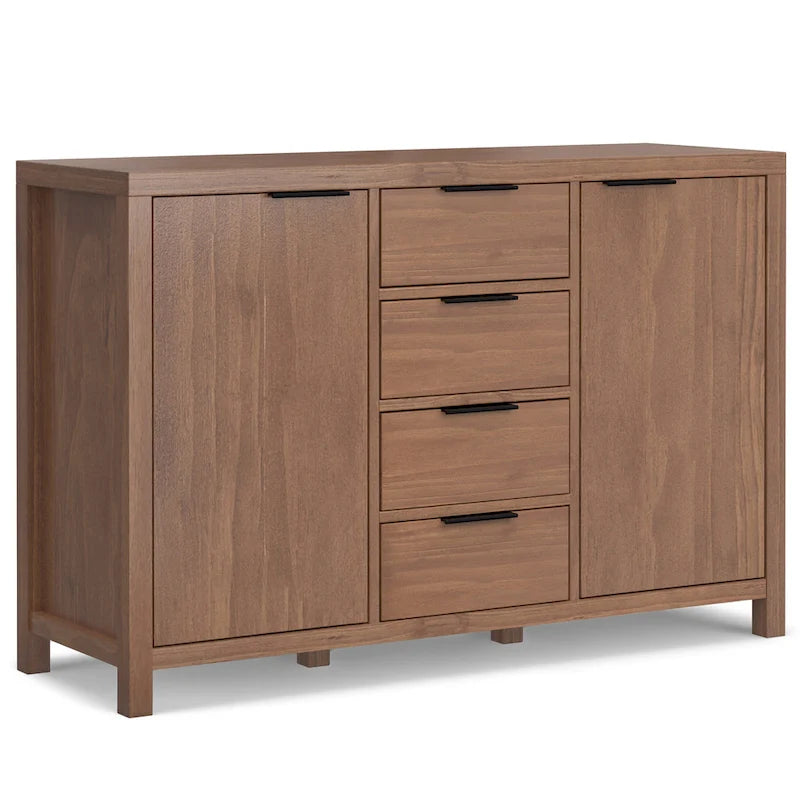 Buffet contemporain en bois massif 137 cm avec 4 tiroirs et 2 placards