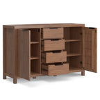 Buffet contemporain en bois massif 137 cm avec 4 tiroirs et 2 placards