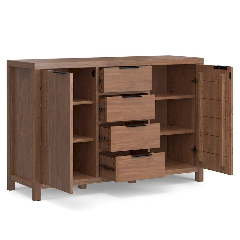 Buffet contemporain en bois massif 137 cm avec 4 tiroirs et 2 placards