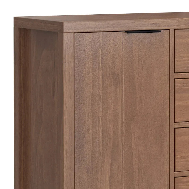 Buffet contemporain en bois massif 137 cm avec 4 tiroirs et 2 placards