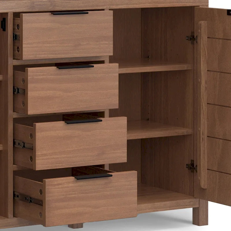 Buffet contemporain en bois massif 137 cm avec 4 tiroirs et 2 placards