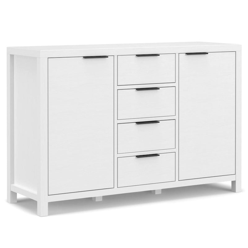 Buffet contemporain en bois massif 137 cm avec 4 tiroirs et 2 placards