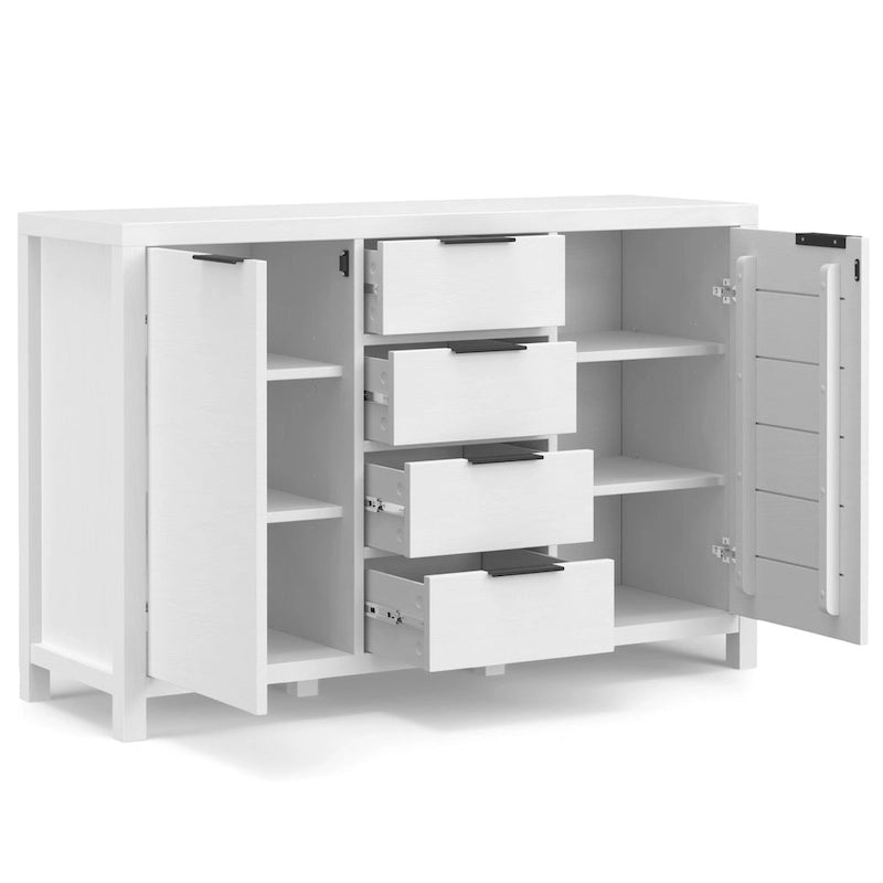 Buffet contemporain en bois massif 137 cm avec 4 tiroirs et 2 placards