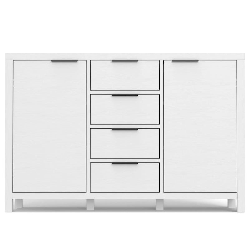 Buffet contemporain en bois massif 137 cm avec 4 tiroirs et 2 placards