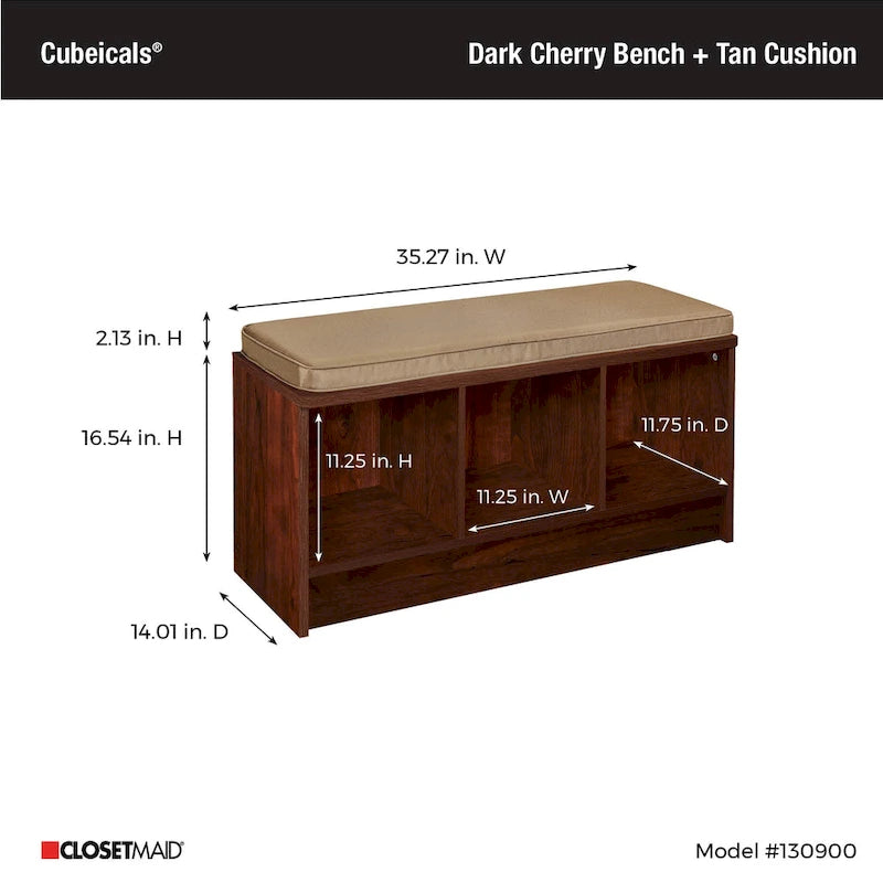 Banc de rangement 3 cubes avec coussin beige – Capacité de 90,7 kg