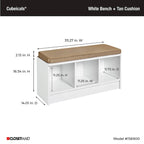 Banc de rangement 3 cubes avec coussin beige – Capacité de 90,7 kg