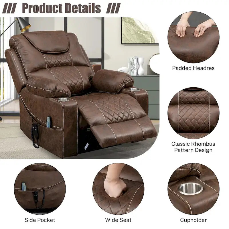 Fauteuil inclinable électrique grand format à plat 180° – Double moteur, massage et chauffage