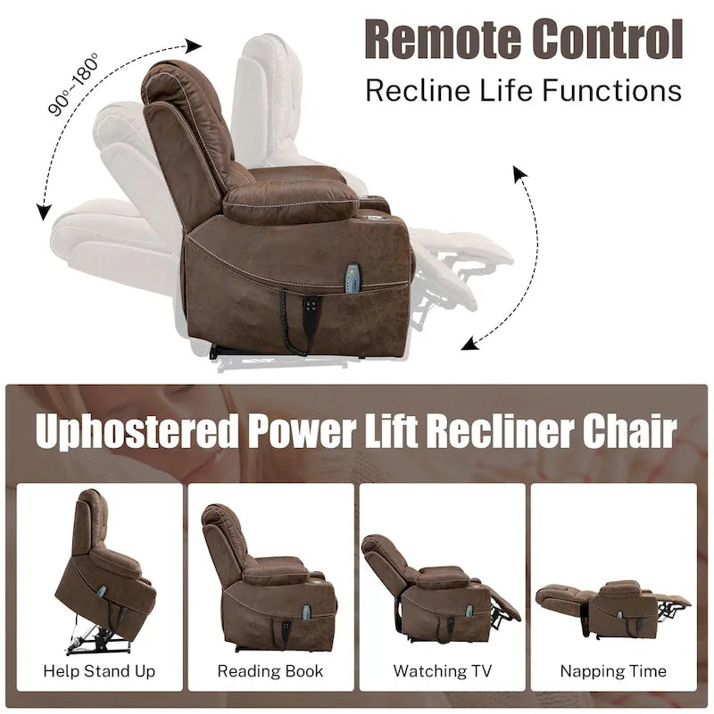 Fauteuil inclinable électrique grand format à plat 180° – Double moteur, massage et chauffage