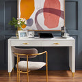 Bureau scandinave avec 2 tiroirs et pieds dorés – 135 cm de large