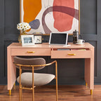 Bureau scandinave avec 2 tiroirs et pieds dorés – 135 cm de large