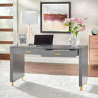 Bureau scandinave avec 2 tiroirs et pieds dorés – 135 cm de large