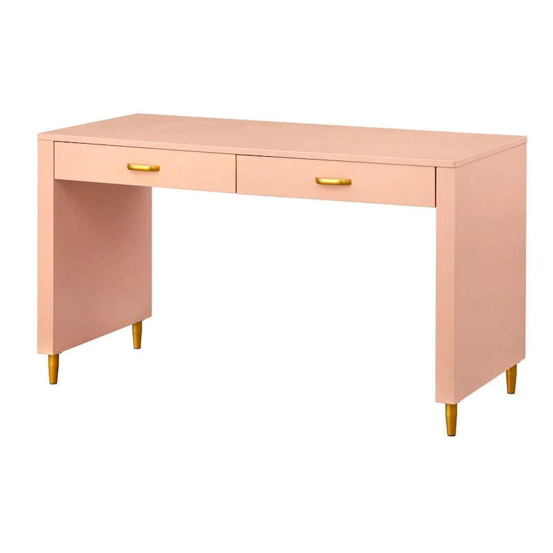 Bureau scandinave avec 2 tiroirs et pieds dorés – 135 cm de large