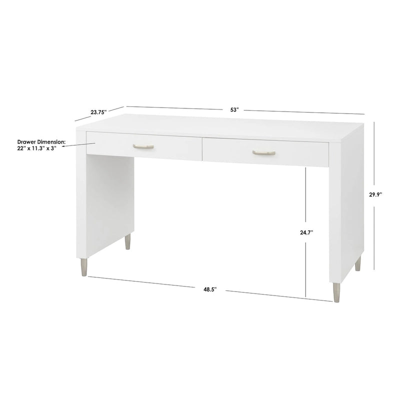 Bureau scandinave avec 2 tiroirs et pieds dorés – 135 cm de large