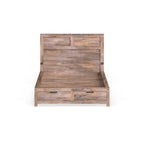 Lit de rangement rustique en bois avec tête de lit USB et 2 tiroirs de pied de lit