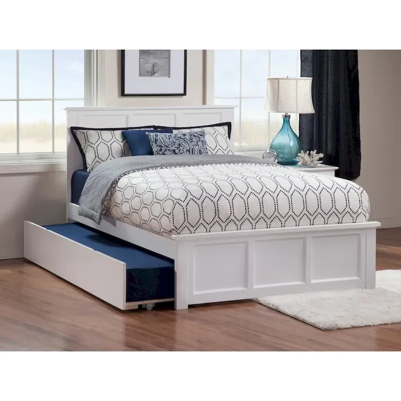Lit plateforme double blanc avec lit gigogne simple et chargeur turbo