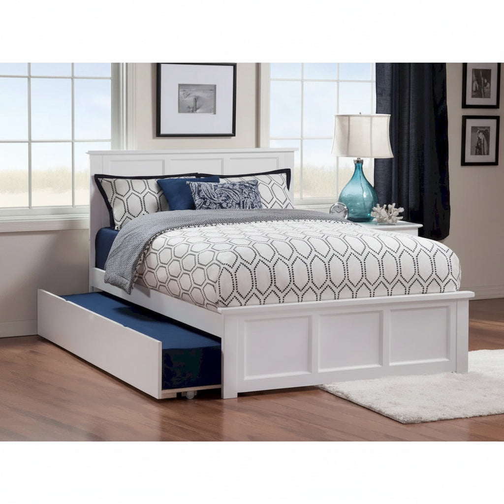 Madison White Full Platform Bed with Twin Trundle