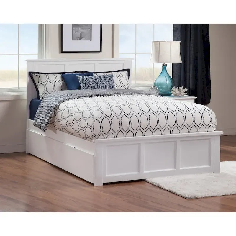 Lit plateforme double blanc avec lit gigogne simple et chargeur turbo