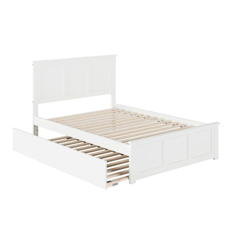 Lit plateforme double blanc avec lit gigogne simple et chargeur turbo