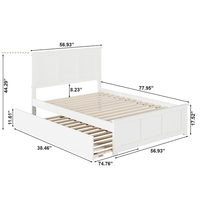 Lit plateforme double blanc avec lit gigogne simple et chargeur turbo
