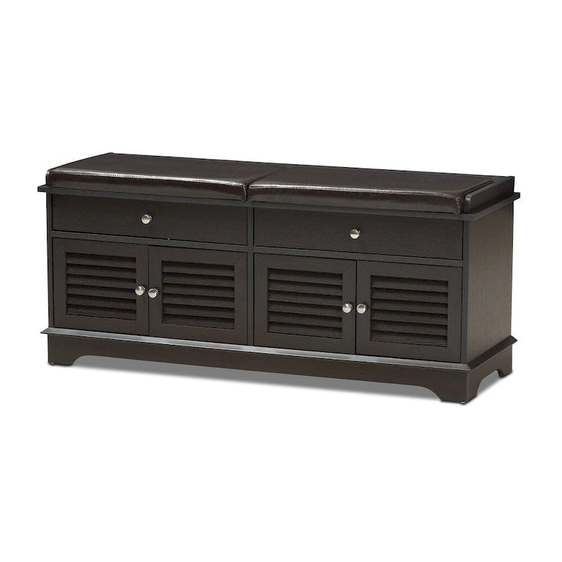 Banc de rangement pour chaussures marron foncé à 2 tiroirs avec siège rembourré